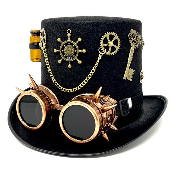 Steampunk Top Hat Metallic Scientist Time Traveler Halloween Costume Cosplay Hat - Picture 1 of 5